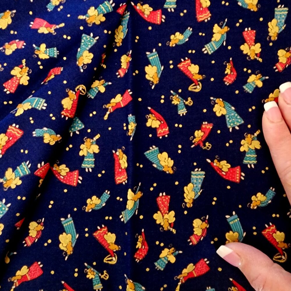 Holiday Christmas Red Blue Angels On Navy Blue Field Cotton Print Material - 74"